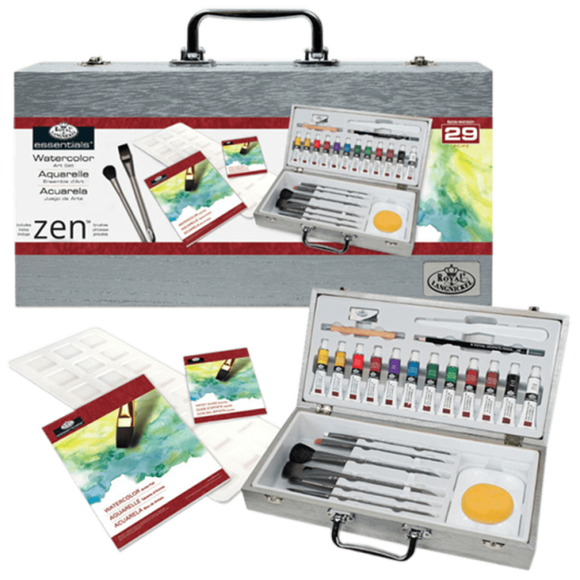 Set di pittura ad acquerello in scatola di legno - Royal & Langnickel ZEN - set 29 pezzi