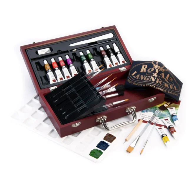 Set di pittura ad acquerello in scatola di legno Royal&Langnickel Essentials - set 32 pezzi