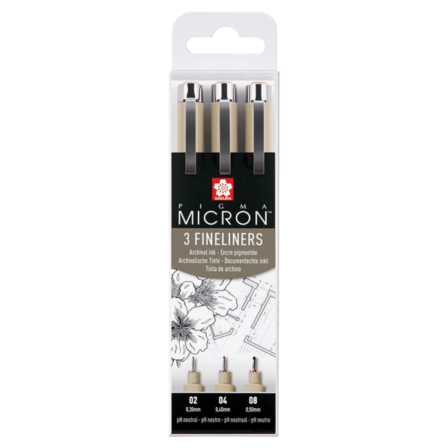 Penna tecnica Sakura Pigma Micron 02, 04, 08 - 3 pezzi