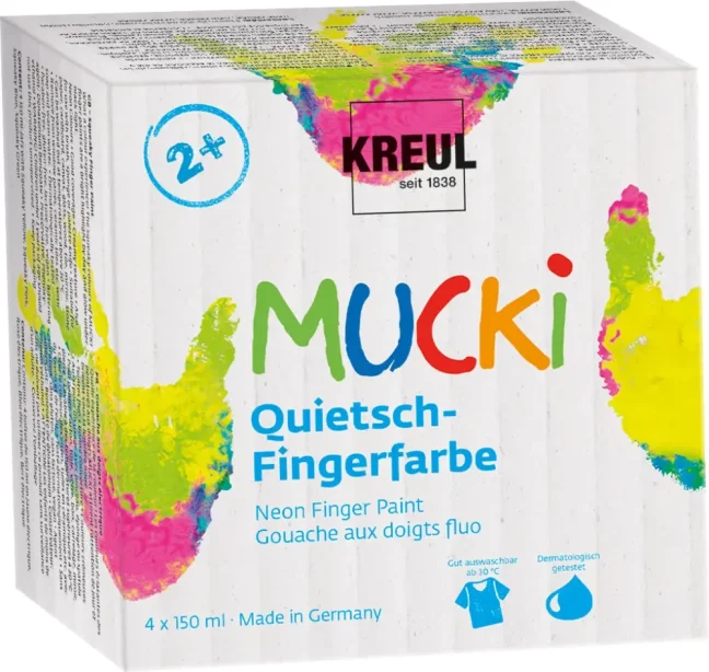 KREUL Neonová sada prstových farieb MUCKI – 4 x 150 ml