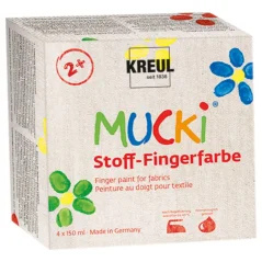 KREUL Set de vopsele pentru textile pentru pictură cu degetele MUCKI – 4 x 150 ml