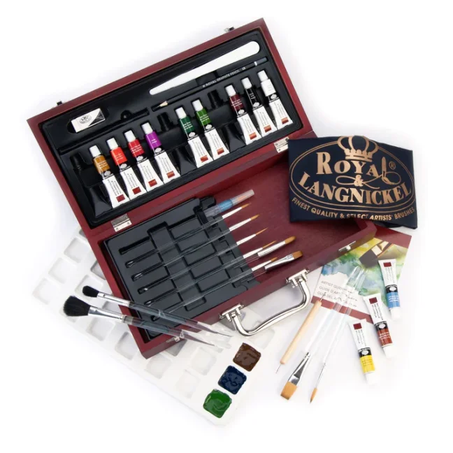 Set di pittura ad acquerello in scatola di legno Royal&Langnickel Essentials - set 32 pezzi