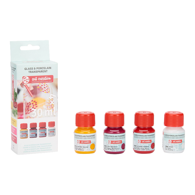 Art Creation set per vetro e porcellana trasparente Pink Frost - 4x30 ml