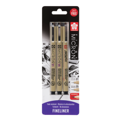 Sakura Pigma Micron® penne tecniche 01,05, Brush - set 3 pezzi in blister