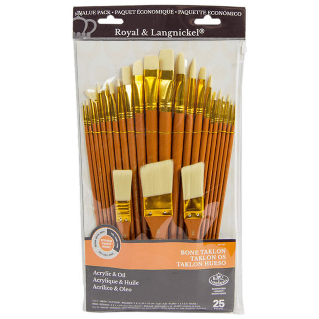 Praktikus művész ecsetkészlet Royal Langnickel - Bone - 25 darabos készlet