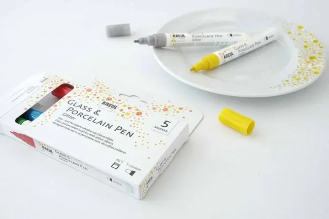 KREUL Set di pennarelli per vetro e porcellana GLITTER – 5 pz