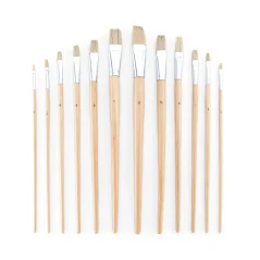 Čopiči z naravnih ščetin ploščati - 12-delni set