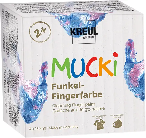 KREUL Metalická sada prstových farieb MUCKI – 4 x 150 ml