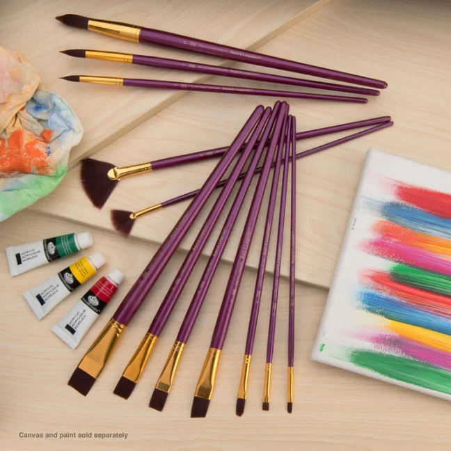 Pennelli con setole bordeaux lunghe piatte - set da 12 pezzi