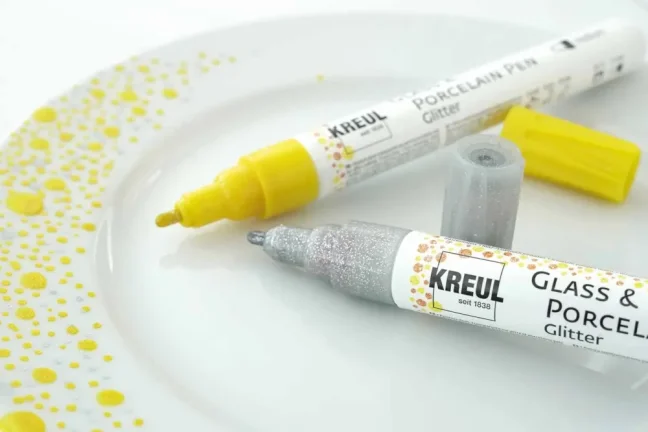 KREUL Set di pennarelli per vetro e porcellana GLITTER – 5 pz