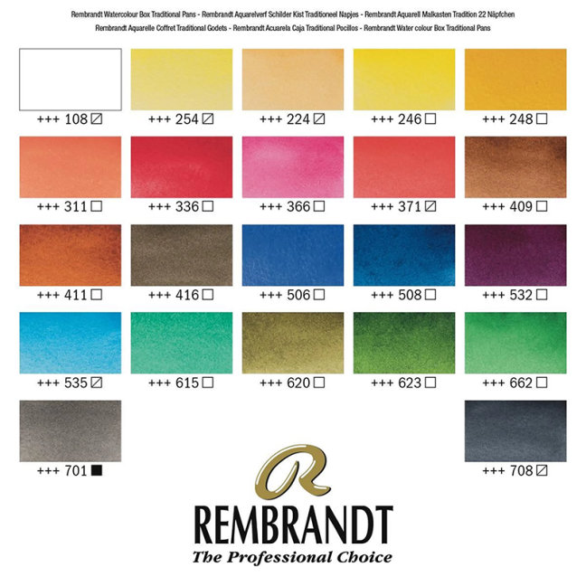Colori ad acquerello REMBRANDT - Traditional box 22 godet