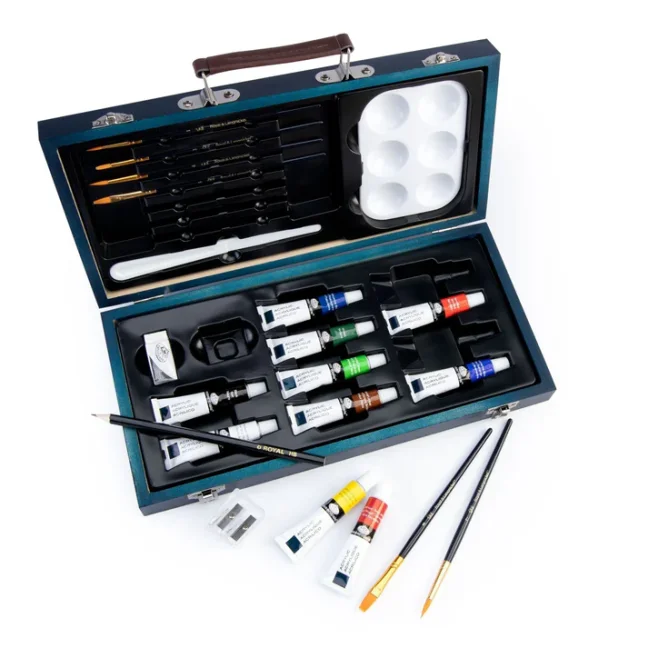 Set di colori acrilici in scatola di legno per principianti - set da 25 pezzi