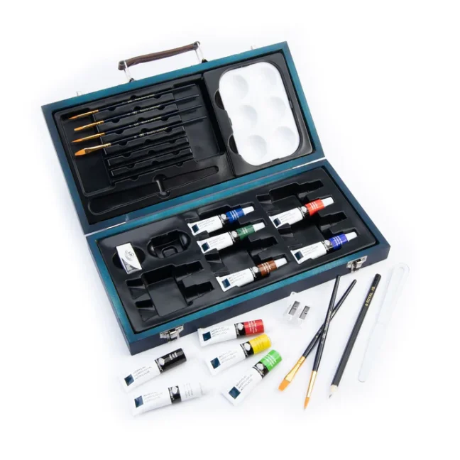 Set di colori acrilici in scatola di legno per principianti - set da 25 pezzi