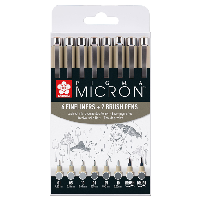 SAKURA Pigma Micron fineliner set 8 pz - Light Cool Gray & Cool Gray