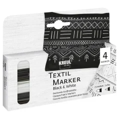 KREUL Set de markere pentru textile Opaque – BLACK AND WHITE – 4 buc