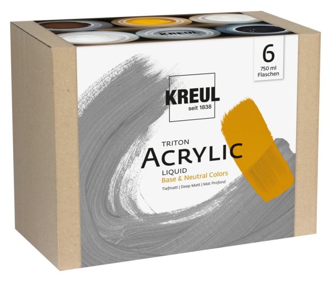KREUL set di colori acrilici Triton Acrylic Liquid 6 × 750 ml - tonalità di base e neutre