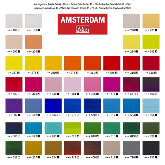 Colori acrilici Amsterdam - set 48 x 20 ml - Selezione generale