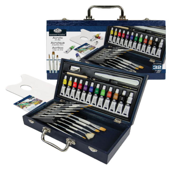 Set di colori acrilici in scatola di legno Royal Langnickel - set da 32 pezzi